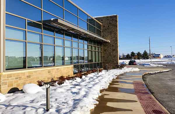 Modern office building on sunny winter day